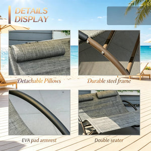 English Elm Rocking Outdoor Day Bed with Canopy Two Person Steel Frame Mesh Lounge Chair T3971P535116