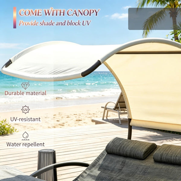 English Elm Rocking Outdoor Day Bed with Canopy Two Person Steel Frame Mesh Lounge Chair T3971P535116