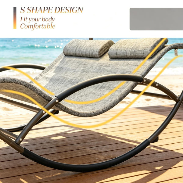 English Elm Rocking Outdoor Day Bed with Canopy Two Person Steel Frame Mesh Lounge Chair T3971P535116