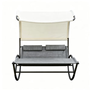 English Elm Rocking Outdoor Day Bed with Canopy Two Person Steel Frame Mesh Lounge Chair T3971P535116