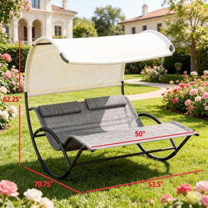 English Elm Rocking Outdoor Day Bed with Canopy Two Person Steel Frame Mesh Lounge Chair T3971P535116