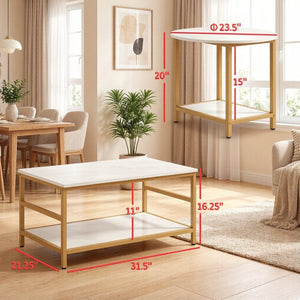 English Elm Chic Faux Marble Gold Frame Nesting Coffee Table Set for Glam Living Rooms T3971P535154