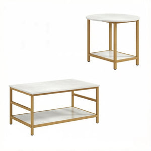 English Elm Chic Faux Marble Gold Frame Nesting Coffee Table Set for Glam Living Rooms T3971P535154