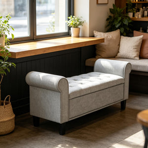 English Elm Hall Storage Bench Tufted Upholstered Seat with Hidden Lift Top Compartment Entryway T3971P535179
