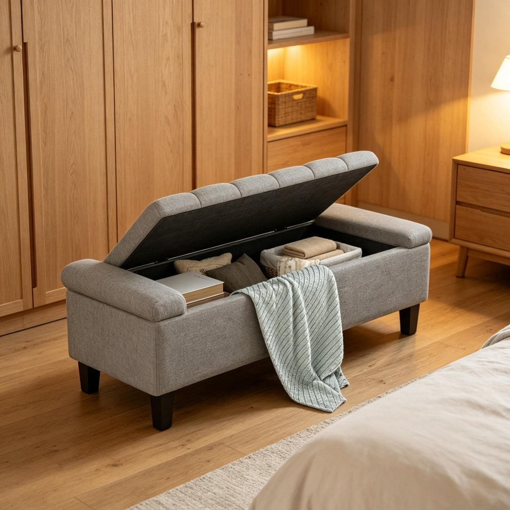 English Elm Hall Storage Bench Tufted Upholstered Seat with Hidden Lift Top Compartment Entryway T3971P535179