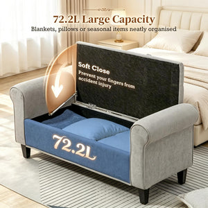 English Elm Hall Storage Bench Tufted Upholstered Seat with Hidden Lift Top Compartment Entryway T3971P535179