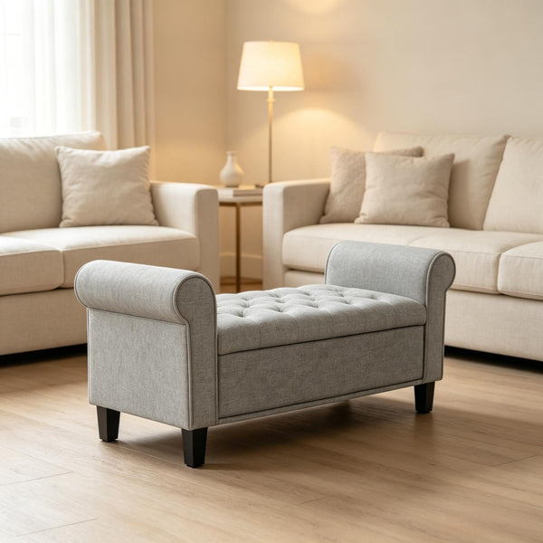 English Elm Hall Storage Bench Tufted Upholstered Seat with Hidden Lift Top Compartment Entryway T3971P535179