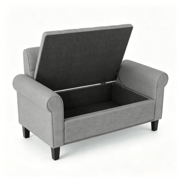 English Elm Hall Storage Bench Tufted Upholstered Seat with Hidden Lift Top Compartment Entryway T3971P535179