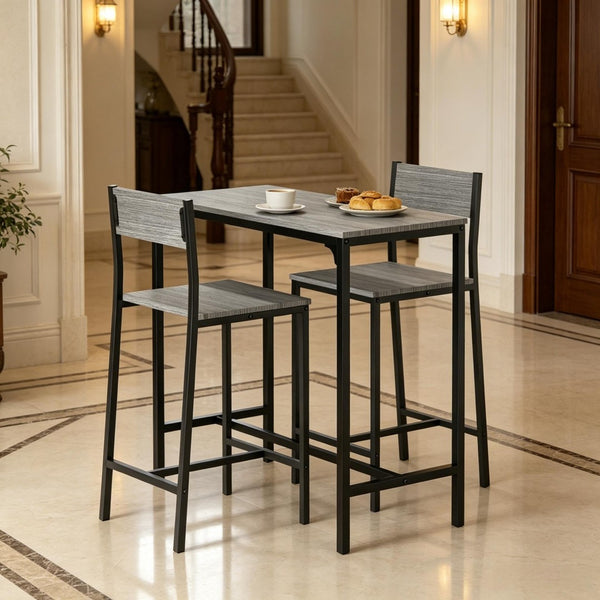 English Elm Kitchen Counter Height 3 Piece Dining Set with Industrial Steel Frame for Small Spaces T3971P535196