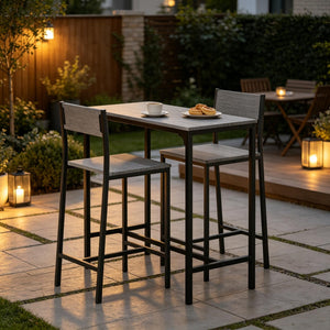 English Elm Kitchen Counter Height 3 Piece Dining Set with Industrial Steel Frame for Small Spaces T3971P535196