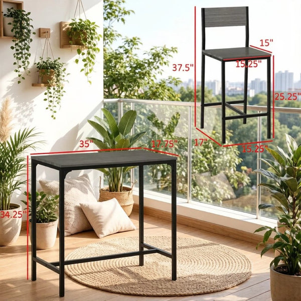 English Elm Kitchen Counter Height 3 Piece Dining Set with Industrial Steel Frame for Small Spaces T3971P535196