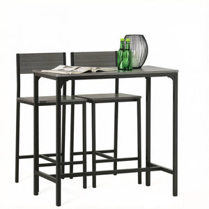 English Elm Kitchen Counter Height 3 Piece Dining Set with Industrial Steel Frame for Small Spaces T3971P535196