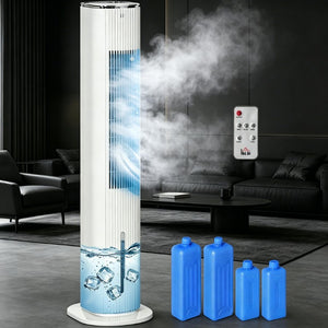 English Elm 42 Inch Tower Evaporative Cooler Fan with Humidifier Ice Boxes Remote 3 Speeds T3971P536243