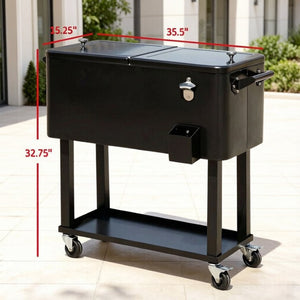 English Elm Mobile Rolling Ice Chest Cart with Bottle Opener and Drainage for Patio Gatherings T3971P537348