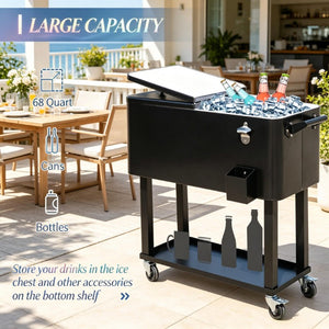 English Elm Mobile Rolling Ice Chest Cart with Bottle Opener and Drainage for Patio Gatherings T3971P537348