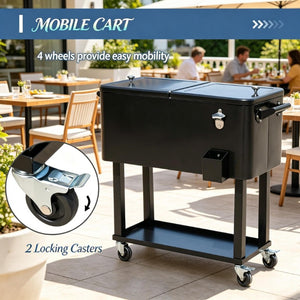 English Elm Mobile Rolling Ice Chest Cart with Bottle Opener and Drainage for Patio Gatherings T3971P537348