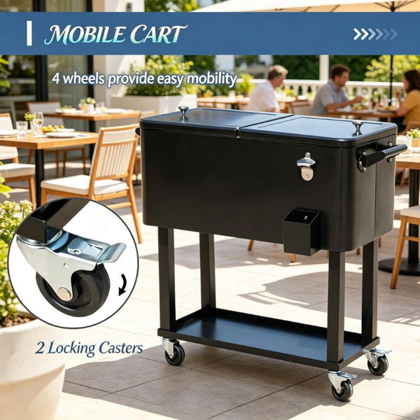 English Elm Mobile Rolling Ice Chest Cart with Bottle Opener and Drainage for Patio Gatherings T3971P537348