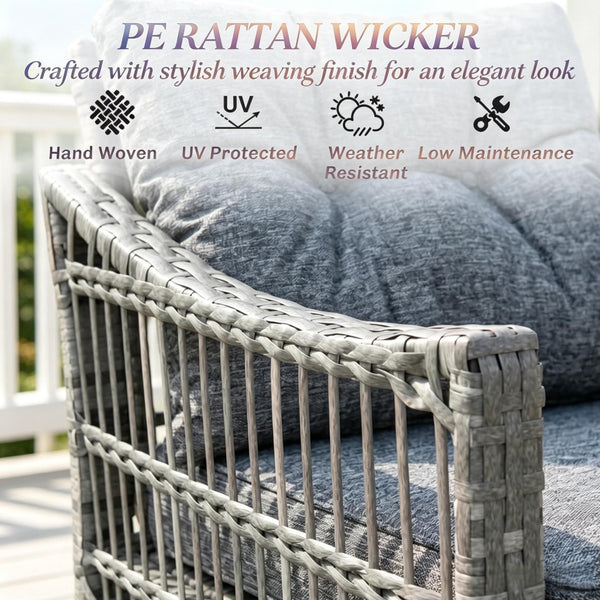 English Elm Backyard Wicker Rocking Chair Set with Tempered Glass Table for Patio or Porch T3971P537376