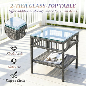 English Elm Backyard Wicker Rocking Chair Set with Tempered Glass Table for Patio or Porch T3971P537376