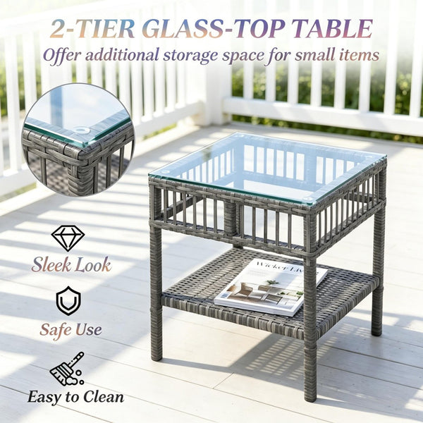 English Elm Backyard Wicker Rocking Chair Set with Tempered Glass Table for Patio or Porch T3971P537376