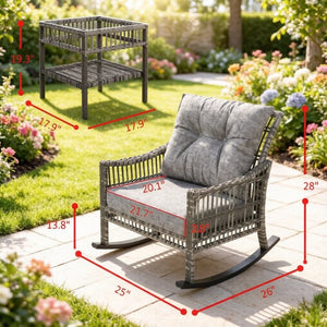 English Elm Backyard Wicker Rocking Chair Set with Tempered Glass Table for Patio or Porch T3971P537376