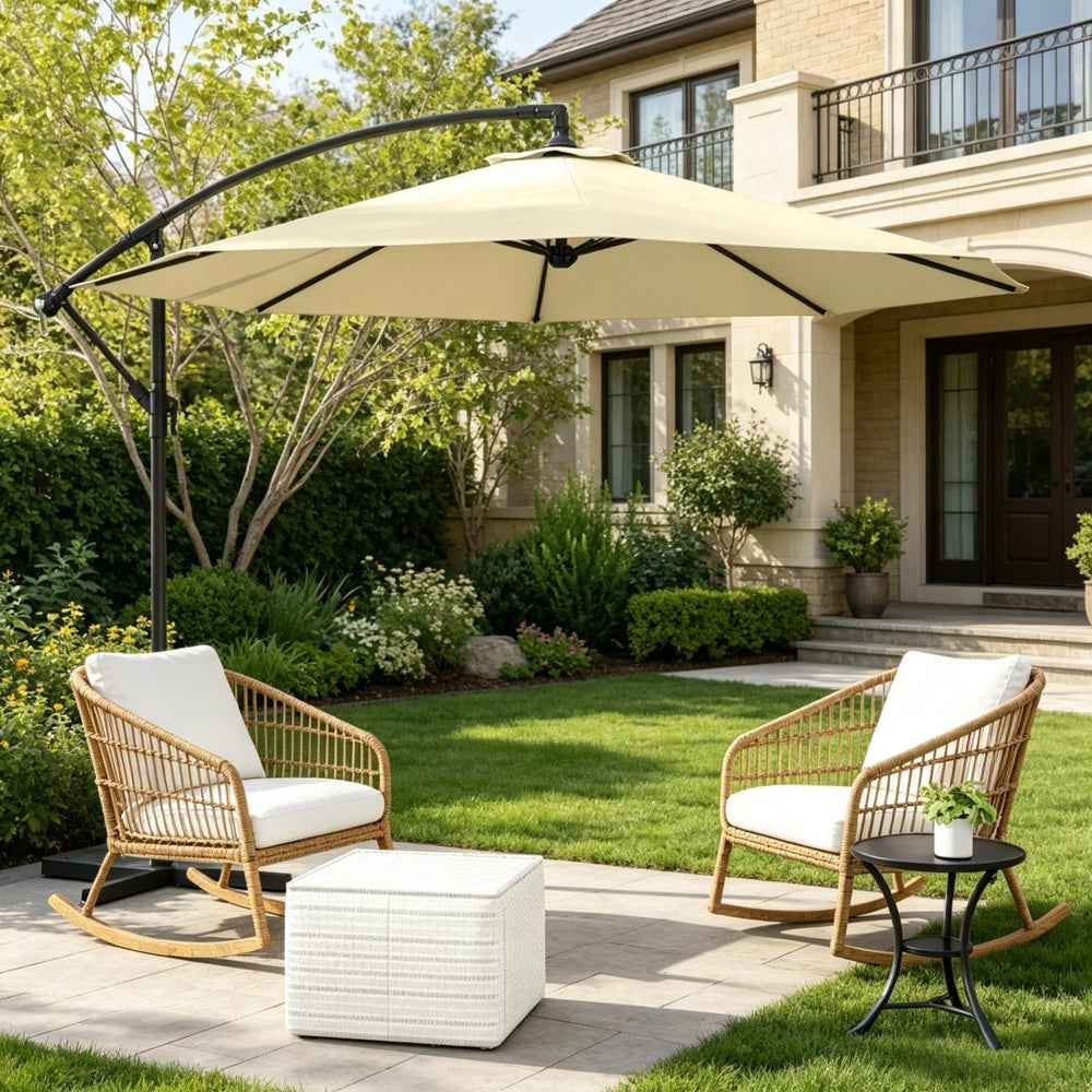 English Elm Patio Cantilever Offset Umbrella 10 Ft UV Resistant Polyester Canopy Steel Frame T3971P537417