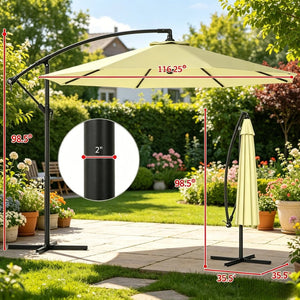 English Elm Patio Cantilever Offset Umbrella 10 Ft UV Resistant Polyester Canopy Steel Frame T3971P537417
