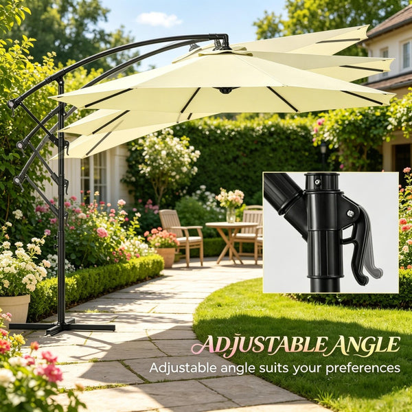 English Elm Patio Cantilever Offset Umbrella 10 Ft UV Resistant Polyester Canopy Steel Frame T3971P537417