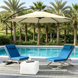 English Elm Patio Cantilever Offset Umbrella 10 Ft UV Resistant Polyester Canopy Steel Frame T3971P537417