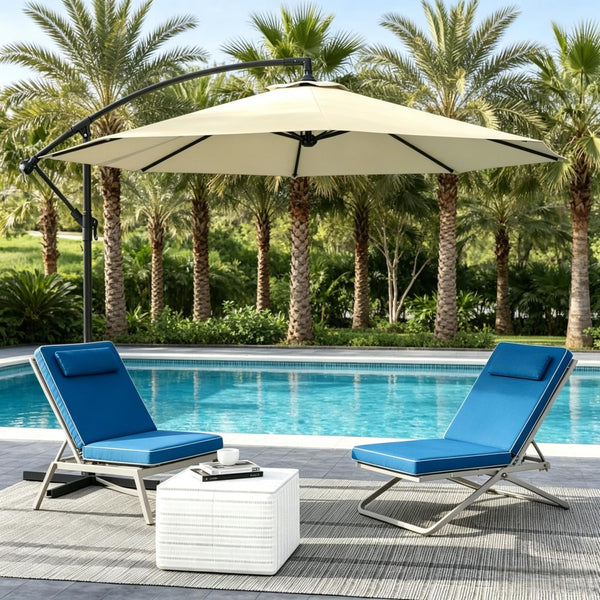 English Elm Patio Cantilever Offset Umbrella 10 Ft UV Resistant Polyester Canopy Steel Frame T3971P537417