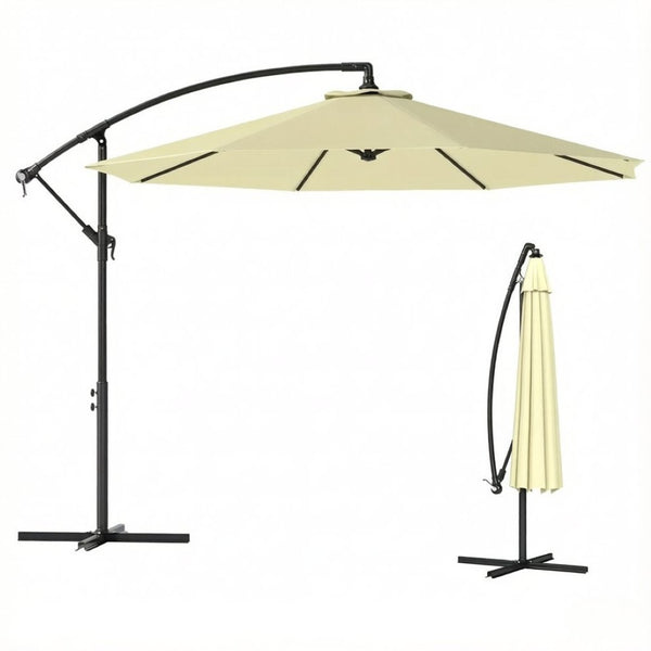 English Elm Patio Cantilever Offset Umbrella 10 Ft UV Resistant Polyester Canopy Steel Frame T3971P537417