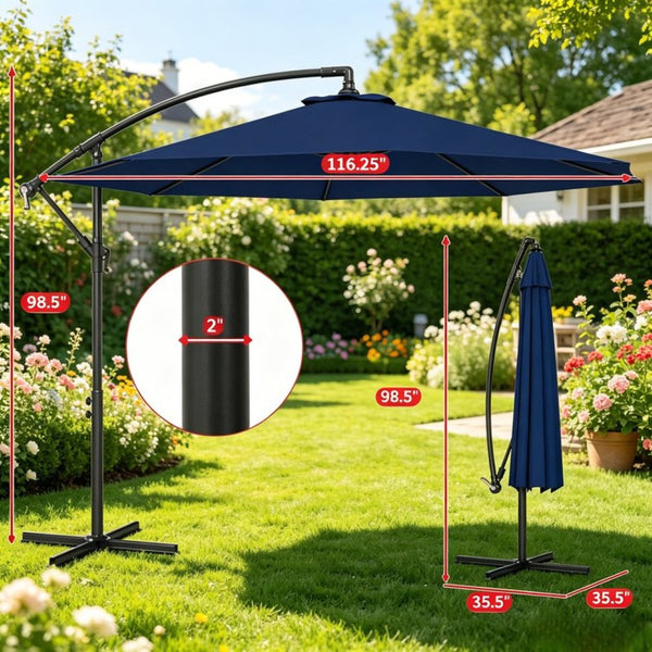 English Elm Modern Cantilever Patio Umbrella 10 Foot Offset Shade with UV Resistant Polyester T3971P537426