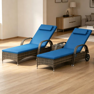 English Elm Outdoor Pe Rattan 3 Piece Chaise Lounge Set with Tempered Glass Side Table T3971P537457