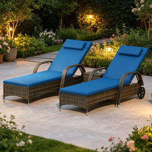 English Elm Outdoor Pe Rattan 3 Piece Chaise Lounge Set with Tempered Glass Side Table T3971P537457
