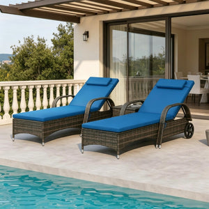 English Elm Outdoor Pe Rattan 3 Piece Chaise Lounge Set with Tempered Glass Side Table T3971P537457