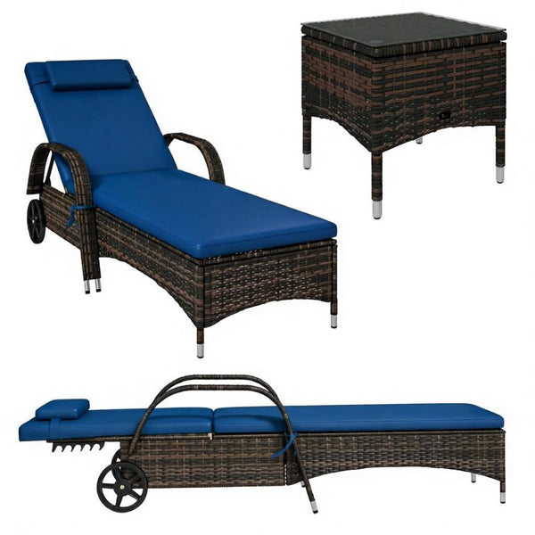 English Elm Outdoor Pe Rattan 3 Piece Chaise Lounge Set with Tempered Glass Side Table T3971P537457