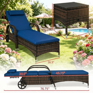English Elm Outdoor Pe Rattan 3 Piece Chaise Lounge Set with Tempered Glass Side Table T3971P537457
