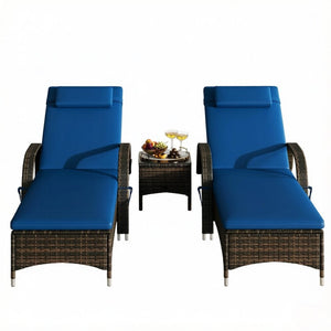 English Elm Outdoor Pe Rattan 3 Piece Chaise Lounge Set with Tempered Glass Side Table T3971P537457