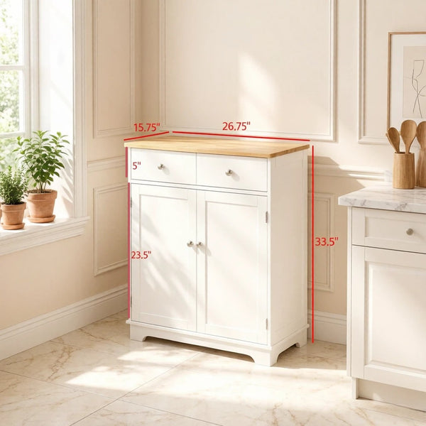 English Elm Space-saving Two-tone Cabinet with Drawers Cupboard for Kitchen Bathroom or Living Room T3971P538427