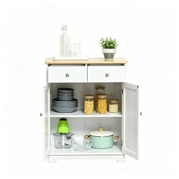 English Elm Space-saving Two-tone Cabinet with Drawers Cupboard for Kitchen Bathroom or Living Room T3971P538427