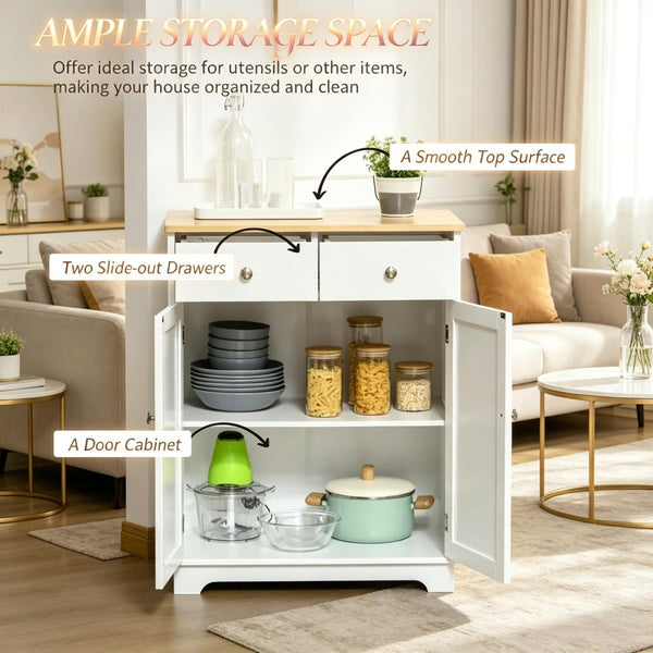 English Elm Space-saving Two-tone Cabinet with Drawers Cupboard for Kitchen Bathroom or Living Room T3971P538427