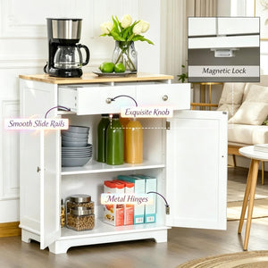 English Elm Space-saving Two-tone Cabinet with Drawers Cupboard for Kitchen Bathroom or Living Room T3971P538427