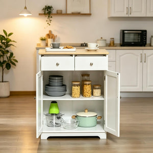 English Elm Space-saving Two-tone Cabinet with Drawers Cupboard for Kitchen Bathroom or Living Room T3971P538427