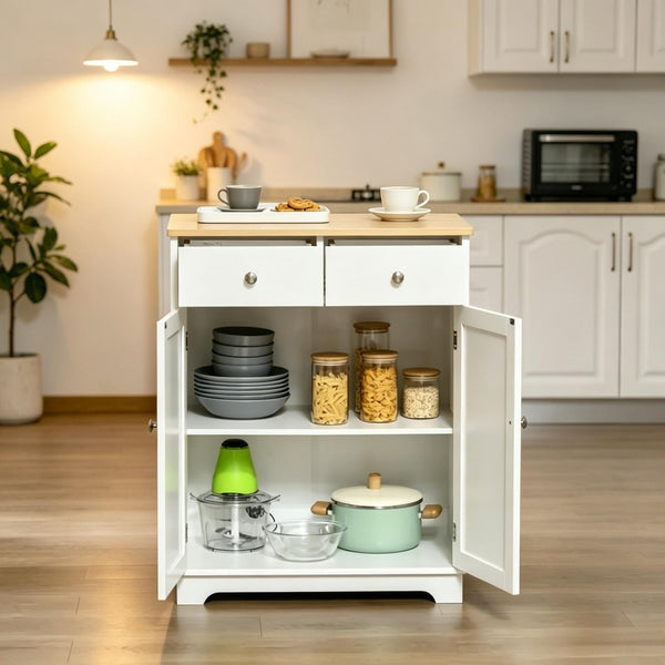 English Elm Space-saving Two-tone Cabinet with Drawers Cupboard for Kitchen Bathroom or Living Room T3971P538427