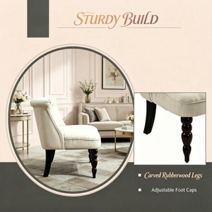 English Elm Vintage-inspired Tufted Linen Loveseat with Curved Back and Carved Rubberwood Legs T3971P538444