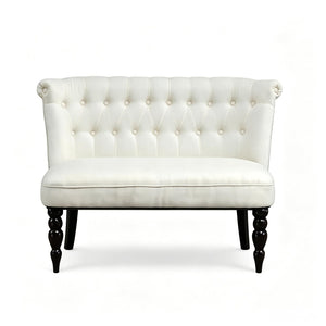 English Elm Vintage-inspired Tufted Linen Loveseat with Curved Back and Carved Rubberwood Legs T3971P538444