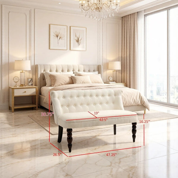 English Elm Vintage-inspired Tufted Linen Loveseat with Curved Back and Carved Rubberwood Legs T3971P538444