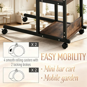English Elm Compact Rolling C-frame Adjustable Table with Three Tier Storage for Home or Patio T3971P538504