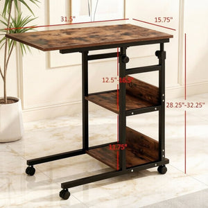 English Elm Compact Rolling C-frame Adjustable Table with Three Tier Storage for Home or Patio T3971P538504