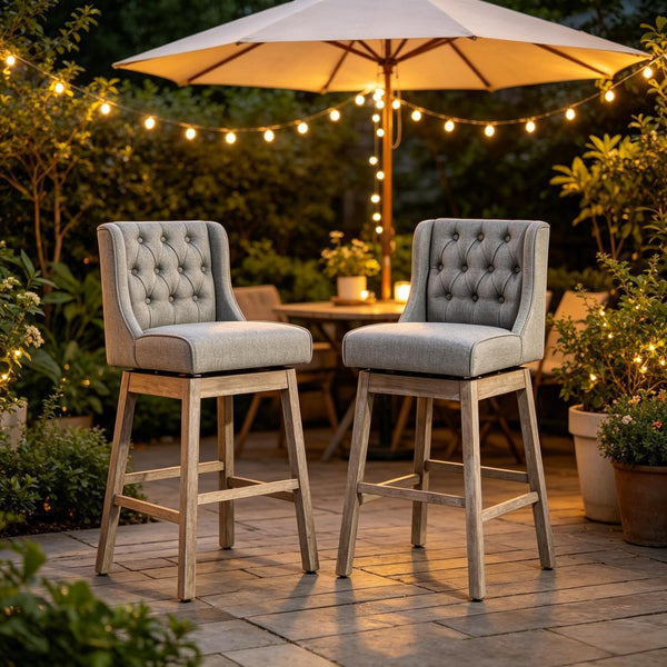 English Elm Classic Tufted Swivel Barstools Set of 2 Linen Fabric Counter Height Kitchen Seating T3971P538528
